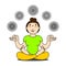 A girl sits in a lotus position, meditates; over her mandala. Nice girl sits with closed eyes in asana padmasana. Yoga logo, icon