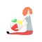 Girl sitting with beach ball. Grey and red sketch design element