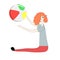 Girl sitting with beach ball. Grey and red sketch design element