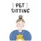 The girl is sitting with the cats. Services for the care of animals - pet sitting.