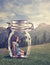 Girl sitting in a glass jar