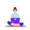 Girl sitting with laptop in lotus position. Young woman working on the notebook, studying, browsing internet, chatting, blogging.