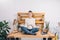 girl sitting in office in yoga pose