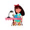 Girl Sitting At Table And Reading Book Vector