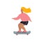 Girl on skateboard flat vector illustration card