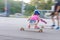 girl skateboarding on natural background