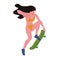 The girl skater. Girl in bikini make stunt on skateboard. Vector illustration isolated object.