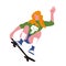 The girl skater. Girl with golden hair make stunt on skateboard. Vector illustration isolated object.