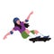 The girl skater. Girl in helmet make stunt on skateboard. Vector illustration isolated object.