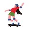 The girl skater. Girl in helmet  surf on skateboard. Vector illustration isolated object.