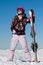 Girl skier with skis