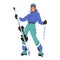 Girl Skier Strikes A Pose, Capturing The Essence Of Winter Beauty. Young Female Character Wearing Skier Gear and Clothes