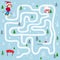 Girl skier in the winter forest.Educational game for children. A fun maze for young children. Cartoon vector illustration