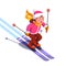 Girl skiing fast down the mountain. Winter sport