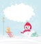 Girl with sled and charming snowman