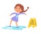 Girl slipping on clean slippery floor vector illustration. Cartoon little character stumbling, falling down in public
