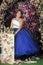 Girl in a smart blue and white ball gown