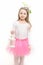 Girl smile with xmas lantern in pink skirt tutu