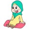 A girl is smiling sweetly and happily wearing a Muslim hijab. doodle icon image kawaii