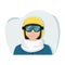 Girl snowboarder in a yellow ski helmet and glasses. Isolated flat vector illustration
