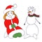 Girl and snowman, graphic color sketch on white background