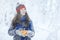 Girl in snowy park