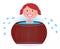 A girl soaking in cold barrel tub after sauna