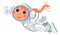 Girl in space suit flying. Smiling cartoon kid