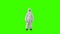 Girl in a spacesuit stands and looks somewhere