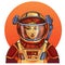 Girl in a spacesuit for t-shirt design or print. Woman astronaut. Cosmic Beauty. Martian, alien illustration on orange background