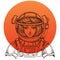 Girl in a spacesuit for t-shirt design or print. Woman astronaut. Cosmic Beauty. Martian, alien outline illustration on orange