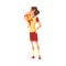 Girl in Sports Uniform Posing with Winner Cup, Happy Female Athlete Celebrating Her Victory Vector Illustration