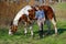 Girl sportswoman and her horse in the spring