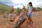 Girl stacking rocks