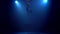 Girl on stage does acrobatic stunts standing on her hands . Smoke blue background. Silhouette