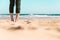 Girl standing in beach. Summer times