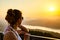 Girl standing on deck of Pyramidenkogel viewing tower in Carinthia