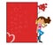 Girl standing with love blank board