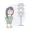 Girl standing on a traffic light. Kids illustration.