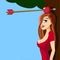 Girl standing by the tree has an pierced apple by an arrow on her head