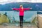 Girl on the Stegastein viewpoint in Norway