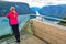 Girl on the Stegastein viewpoint in Norway