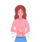 Girl with stomach pain. Woman feel pain in the stomach. Abdominal pain during menstruation. Diarrhea or constipation. Abdomen