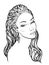 Girl with streaming wavy hair, lineart hand drawn vector illustration