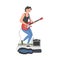 Girl Street Musician Playing Electric Guitar with Donate Guitar Case, Live Performance Concept Cartoon Style Vector