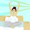 Girl stretches in bed in morning