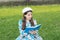 Girl student inspired reading recite poetry, classic literature subject concept