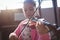 Girl student rehearsing violin