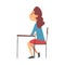 Girl Student Sitting at the Desk in Classroom and Attentively Listening, Side View Vector Illustration