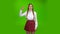 Girl student with two pigtails tired . Green Screen